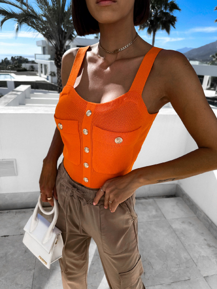 Oranžový crop top SKYLARE s knoflíky (Veľkosť ONESIZE)