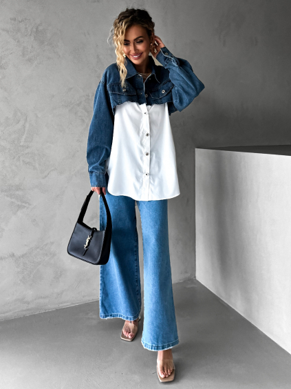 Bílá oversized denim košile HIRMATE (Veľkosť M/L)