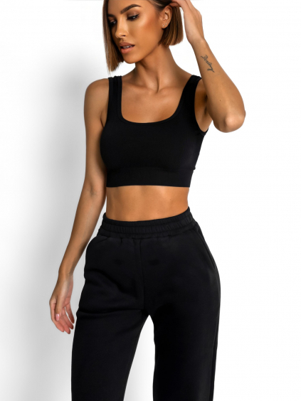 Černý sportovní žebrovaný crop top ROJELIO (Veľkosť M/L)