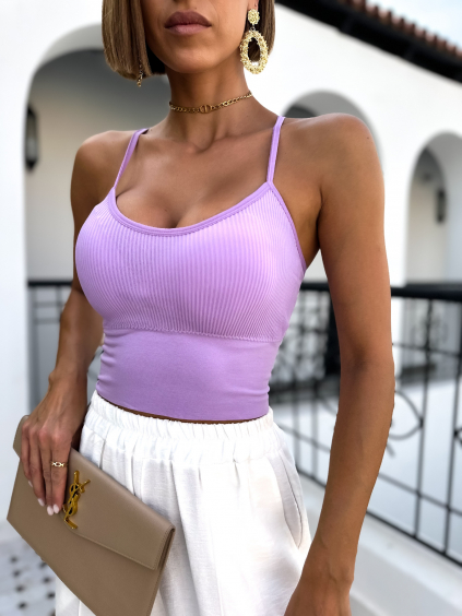 Světle fialový elastický crop top NALISA s vycpávkami (Veľkosť ONESIZE)