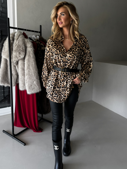 Leopardí oversize elegantní košile LUBOV (Veľkosť L/XL)