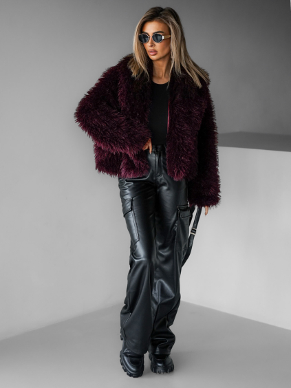 Bordó faux fur kožešinový kabátek VINELLA (Veľkosť M/L)